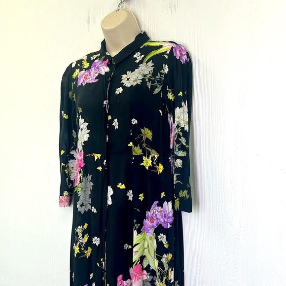Zara - Black Colorful Floral Button Down Lightweight Long Sleeve Maxi Dress SZ S - Picture 6 of 12